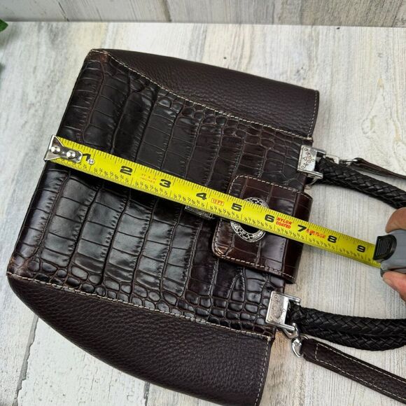 Brighton brown leather croc print shoulder bag with silver tone hardware - Picture 7 of 12